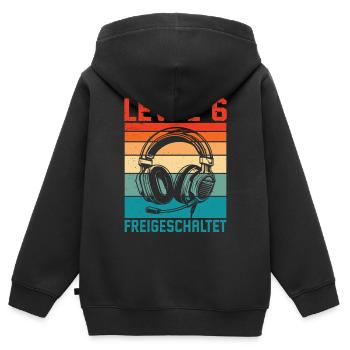Garçons du 6e anniversaire : niveau 6 débloqué - Sweat Premium à capuche zippé enfant bio - noir - Dos - AI Model Kid Male (0cm)