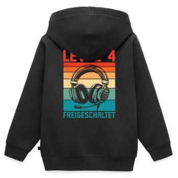 Niveau 4 du joueur pour garçons du 4e anniversaire débloqué - Sweat Premium à capuche zippé enfant bio - noir - Dos - AI Model Kid Male (0cm)