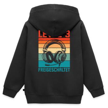 Niveau 3 du joueur pour les garçons du 3e anniversaire débloqué - Sweat Premium à capuche zippé enfant bio - noir - Dos - AI Model Kid Male (0cm)