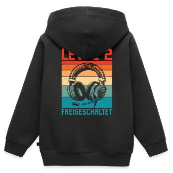 Garçon de 2e anniversaire, niveau 2 débloqué - Sweat Premium à capuche zippé enfant bio - noir - Dos - AI Model Kid Male (0cm)