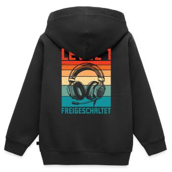 1. Geburtstag Jungen Gamer Level 1 Freigeschaltet - Kinder Premium Organic Zip Hoodie - Schwarz - Hinten - AI Model Kid Male (0cm)