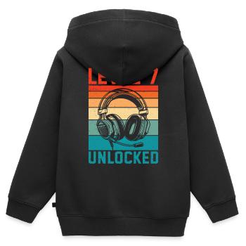 Kind 7 Jahre alt Level 7 freigeschaltet, 7. Geburtstag - Kinder Premium Organic Zip Hoodie - Schwarz - Hinten - AI Model Kid Male (0cm)
