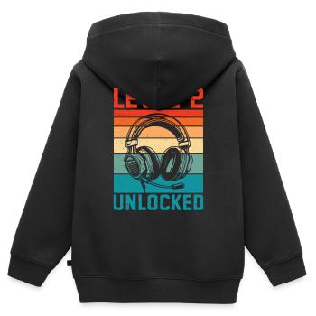 Bébé 2ème anniversaire – 2 ans niveau 2 débloqué - Sweat Premium à capuche zippé enfant bio - noir - Dos - AI Model Kid Male (0cm)