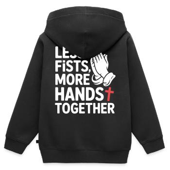 Less Fists More Hands Together Gebet - Kinder Premium Organic Zip Hoodie - Schwarz - Hinten - AI Model Kid Male (0cm)
