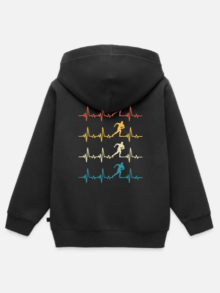 Rugby, Herzschlag, Retro-Rugby - Kinder Premium Organic Zip Hoodie - Schwarz