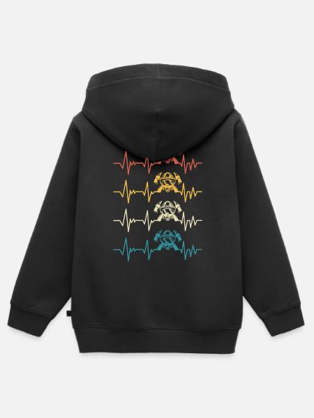 Retro Feuerwehrmann Herzschlag-Feuerwehrmann - Kinder Premium Organic Zip Hoodie - Schwarz