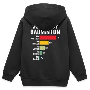 Warum ich im Badminton verliere - Kinder Premium Organic Zip Hoodie - Schwarz - Hinten - AI Model Kid Male (0cm)