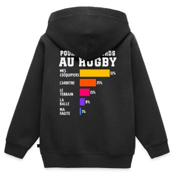 Pourquoi Je Perds Au rugby  - Sweat Premium à capuche zippé enfant bio - noir - Dos - AI Model Kid Male (0cm)