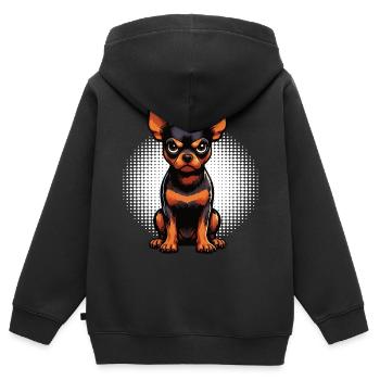 Pinscher miniature Pinscher Pinscher Pinscher Propriétaire Minpin - Sweat Premium à capuche zippé enfant bio - noir - Dos - AI Model Kid Male (0cm)
