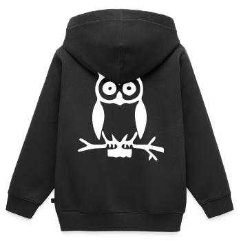 Forest owl silhouette on branch - Kids Premium Organic Zip-up Hoodie - black - Back - AI Model Kid Male (0cm)
