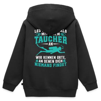 Leg dich niemals mit einem taucher tauchen - Kinder Premium Organic Zip Hoodie - Schwarz - Hinten - AI Model Kid Male (0cm)