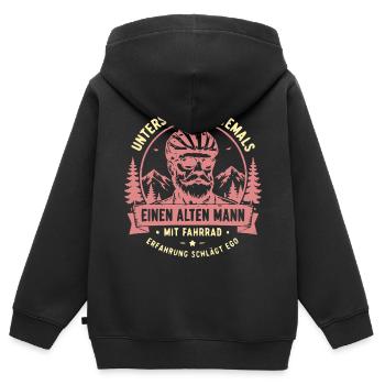 Unterschätze niemals alten Mann mit Fahrrad - Kinder Premium Organic Zip Hoodie - Schwarz - Hinten - AI Model Kid Male (0cm)