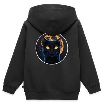 Chat noir Halloween - Sweat Premium à capuche zippé enfant bio - noir - Dos - AI Model Kid Male (0cm)
