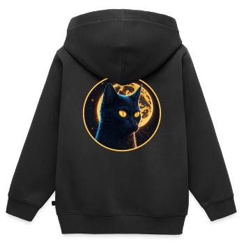 Chat noir Halloween - Sweat Premium à capuche zippé enfant bio - noir - Dos - AI Model Kid Male (0cm)