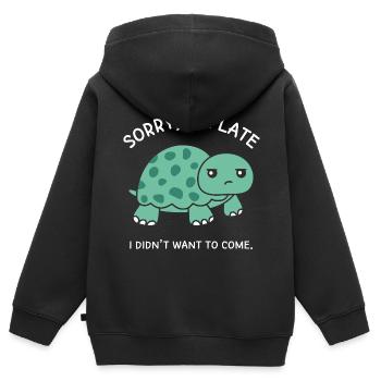 Sorry, ich bin spät dran, ich wollte nicht kommen - Kinder Premium Organic Zip Hoodie - Schwarz - Hinten - AI Model Kid Male (0cm)