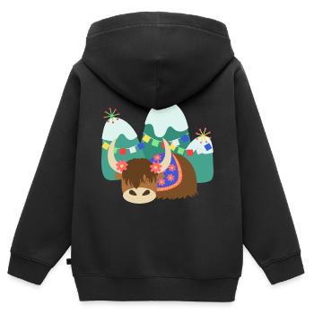 Schlafender tibetischer Yak - Kinder Premium Organic Zip Hoodie - Schwarz - Hinten - AI Model Kid Male (0cm)