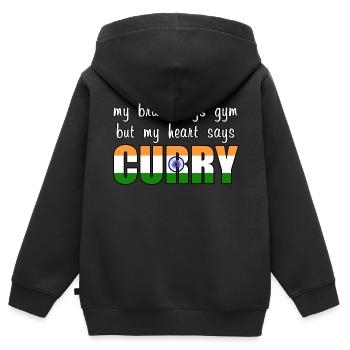 Mon cœur dit Curry - Sweat Premium à capuche zippé enfant bio - noir - Dos - AI Model Kid Male (0cm)
