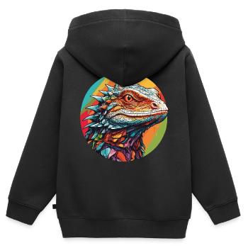 Lézard coloré Portrait Iguanes varan lézards - Sweat Premium à capuche zippé enfant bio - noir - Dos - AI Model Kid Male (0cm)