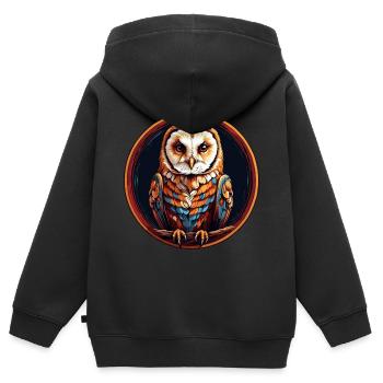 Farbenfrohes Portrait einer Schleiereule - Kinder Premium Organic Zip Hoodie - Schwarz - Hinten - AI Model Kid Male (0cm)