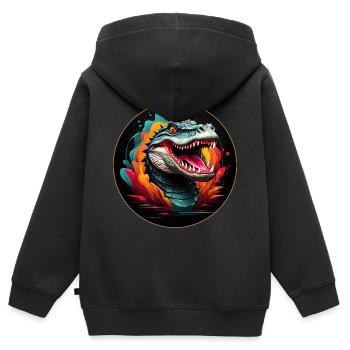 Alligator Krokodilportrait mit Farbklecksen - Kinder Premium Organic Zip Hoodie - Schwarz - Hinten - AI Model Kid Male (0cm)