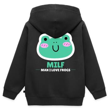 Frosch Laubfrosch Lustiger Frosch - Kinder Premium Organic Zip Hoodie - Schwarz - Hinten - AI Model Kid Male (0cm)