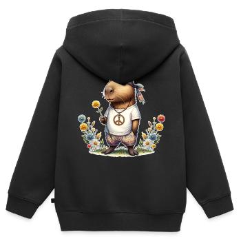 Capybara Hippie Peace - Kinder Premium Organic Zip Hoodie - Schwarz - Hinten - AI Model Kid Male (0cm)