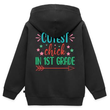 Cutest Chick In 1st Grade - Erste Klasse Schule - Kinder Premium Organic Zip Hoodie - Schwarz - Hinten - AI Model Kid Male (0cm)