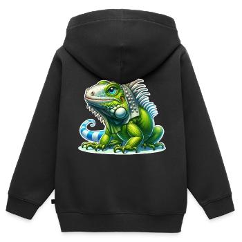 Leguan - Kinder Premium Organic Zip Hoodie - Schwarz - Hinten - AI Model Kid Male (0cm)