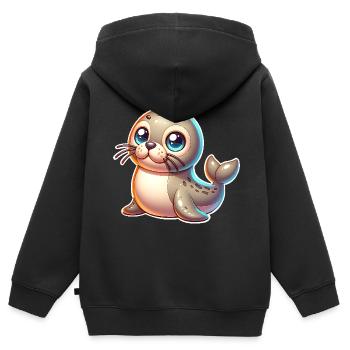 Robbe Seehund - Kinder Premium Organic Zip Hoodie - Schwarz - Hinten - AI Model Kid Male (0cm)
