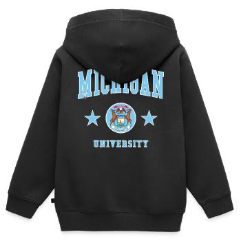 Michigan University - Kinder Premium Organic Zip Hoodie - Schwarz - Hinten - AI Model Kid Male (0cm)