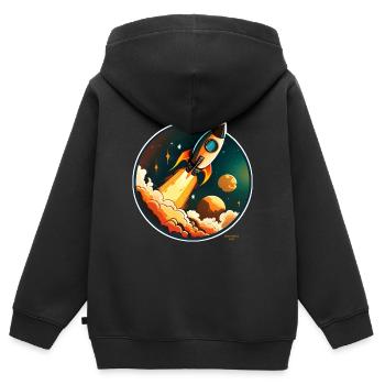 Rakete auf dem Weg ins All - Kinder Premium Organic Zip Hoodie - Schwarz - Hinten - AI Model Kid Male (0cm)