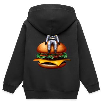 Astronaute spatial Cheeseburger - Sweat Premium à capuche zippé enfant bio - noir - Dos - AI Model Kid Male (0cm)