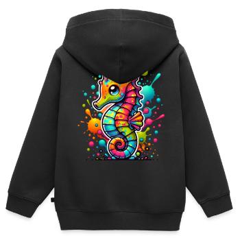 Hippocampe Hippocampe - Sweat Premium à capuche zippé enfant bio - noir - Dos - AI Model Kid Male (0cm)