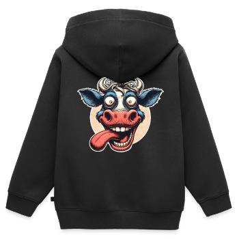 Kuh Crazy - Kinder Premium Organic Zip Hoodie - Schwarz - Hinten - AI Model Kid Male (0cm)