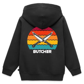 Butcher Butcher Butcher Butcher’s Shop Cadeau - Sweat Premium à capuche zippé enfant bio - noir - Dos - AI Model Kid Male (0cm)