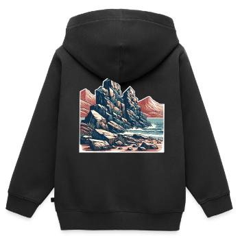 Rocher des montagnes - Sweat Premium à capuche zippé enfant bio - noir - Dos - AI Model Kid Male (0cm)