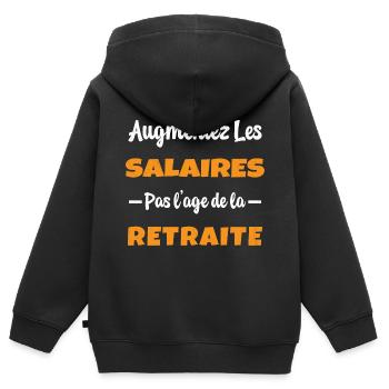 Augmentez les salaires pas l'Age de la Retraite - Sweat Premium à capuche zippé enfant bio - noir - Dos - AI Model Kid Male (0cm)