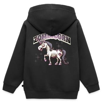 Licorne zombie zombie - Sweat Premium à capuche zippé enfant bio - noir - Dos - AI Model Kid Male (0cm)
