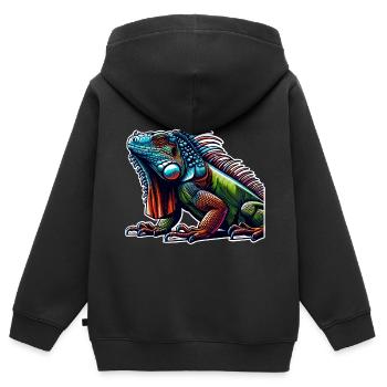Leguan - Kinder Premium Organic Zip Hoodie - Schwarz - Hinten - AI Model Kid Male (0cm)