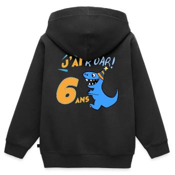 Anniversaire Garçon Six ans Dinosaure J'ai 6 Ans - Sweat Premium à capuche zippé enfant bio - noir - Dos - AI Model Kid Male (0cm)