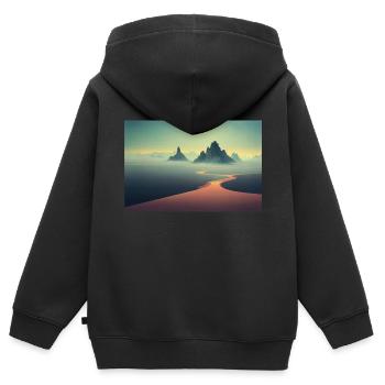 Landschaft mit Bergen und einem Fluss im Tal - Kinder Premium Organic Zip Hoodie - Schwarz - Hinten - AI Model Kid Male (0cm)