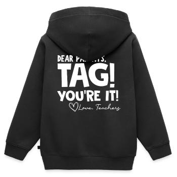le Dernier jour d'école Drôle Fête des parents - Sweat Premium à capuche zippé enfant bio - noir - Dos - AI Model Kid Male (0cm)