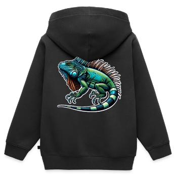 Leguan - Kinder Premium Organic Zip Hoodie - Schwarz - Hinten - AI Model Kid Male (0cm)