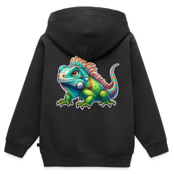 Leguan - Kinder Premium Organic Zip Hoodie - Schwarz - Hinten - AI Model Kid Male (0cm)