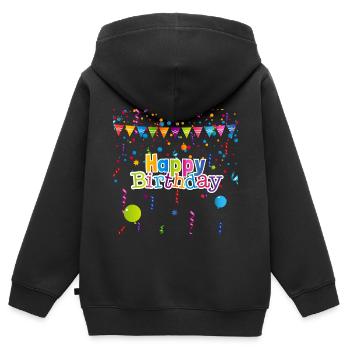 Joyeux anniversaire avec des confettis - Sweat Premium à capuche zippé enfant bio - noir - Dos - AI Model Kid Male (0cm)