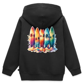 Surfeurs - Sweat Premium à capuche zippé enfant bio - noir - Dos - AI Model Kid Male (0cm)