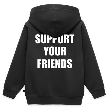 Support your friends - Sweat Premium à capuche zippé enfant bio - noir - Dos - AI Model Kid Male (0cm)