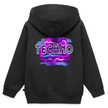 Techno - Kinder Premium Organic Zip Hoodie - Schwarz - Hinten - AI Model Kid Male (0cm)