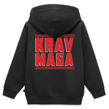 Arts martiaux Sparring Israël cadeau Krav Maga - Sweat Premium à capuche zippé enfant bio - noir - Dos - AI Model Kid Male (0cm)