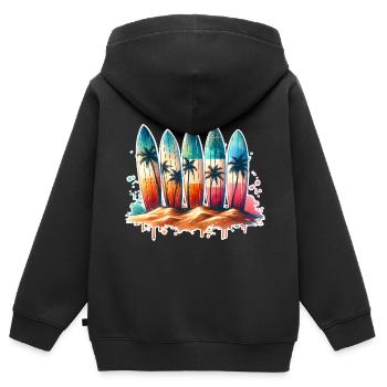 Surfeurs - Sweat Premium à capuche zippé enfant bio - noir - Dos - AI Model Kid Male (0cm)
